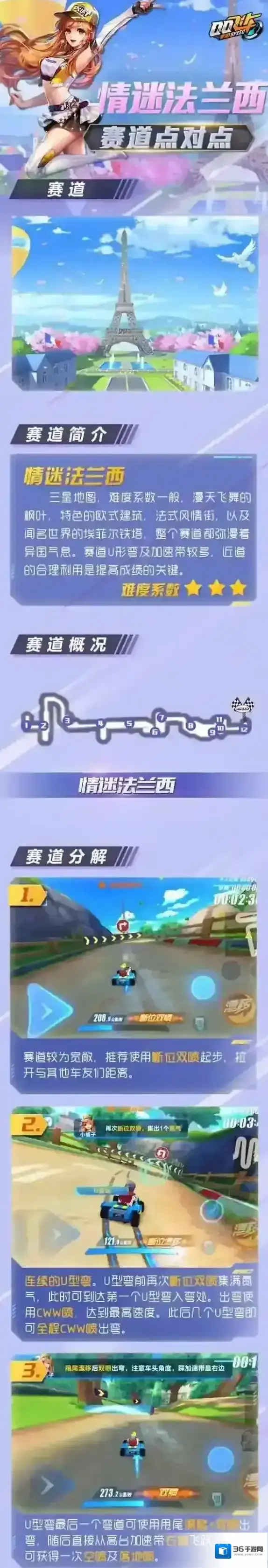 QQ飞车手游情迷法兰西赛道图解 情迷法兰西跑法攻略